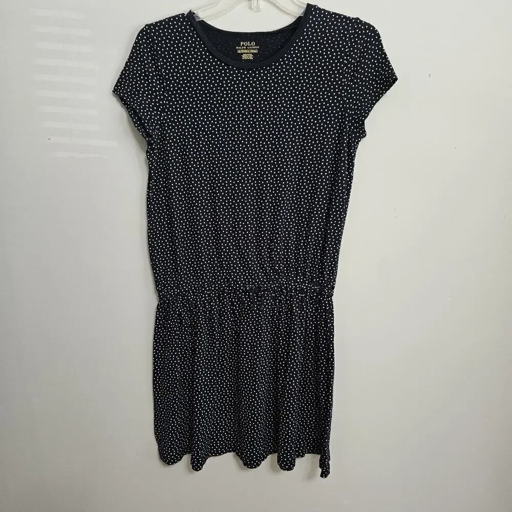 Polo Ralph Lauren Girls Knit Dress Sz XL (16 Navy Blue White Stars Elastic Waist
